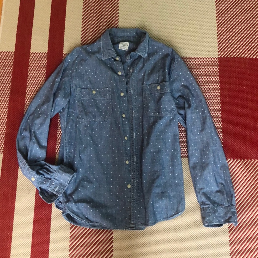 J. crew denim polka dot long sleeve shirt